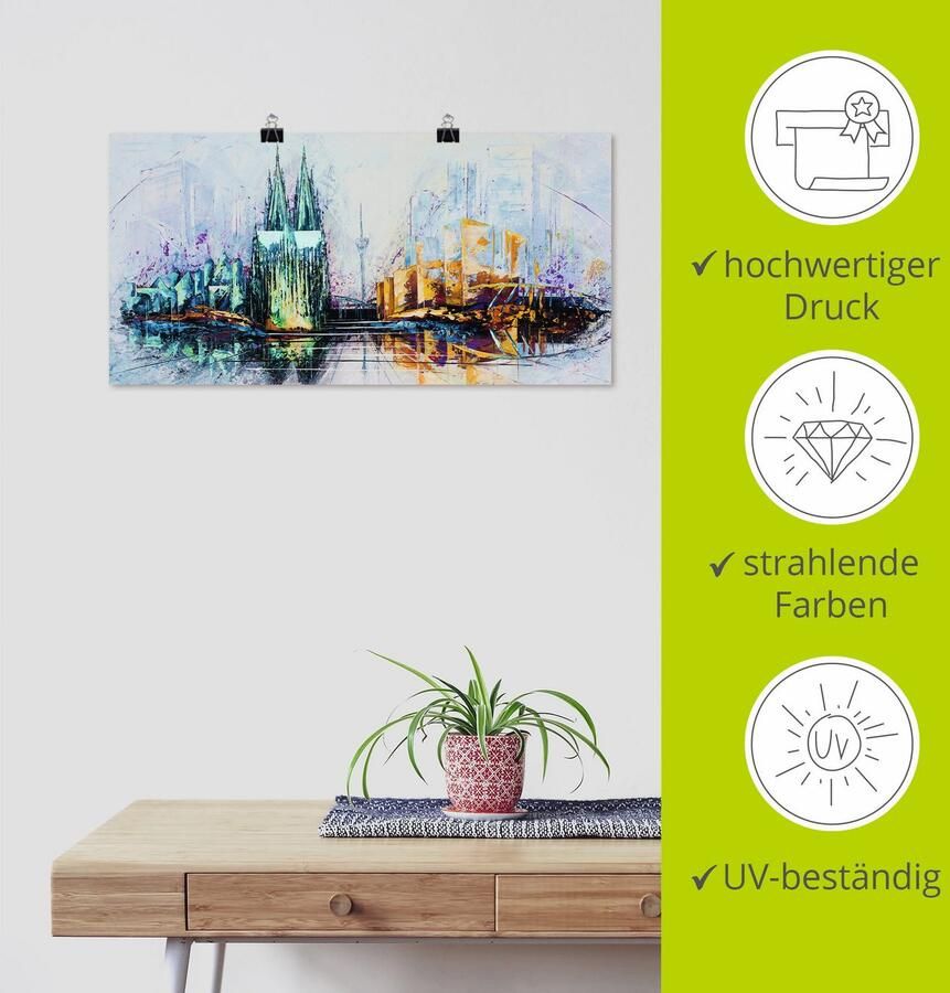 Artland Poster Keulse domkerk skyline 6 als artprint van aluminium artprint op linnen muursticker of poster in verschillende maten - Foto 3