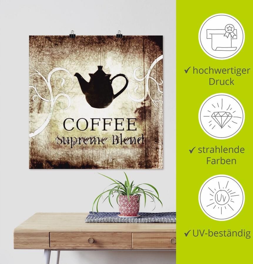 Artland Poster Koffie als artprint op linnen muursticker of poster in verschillende maten - Foto 3