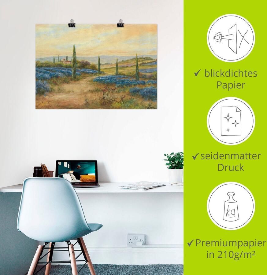 Artland Poster Lavendelvelden als artprint van aluminium artprint op linnen muursticker of poster in verschillende maten - Foto 2