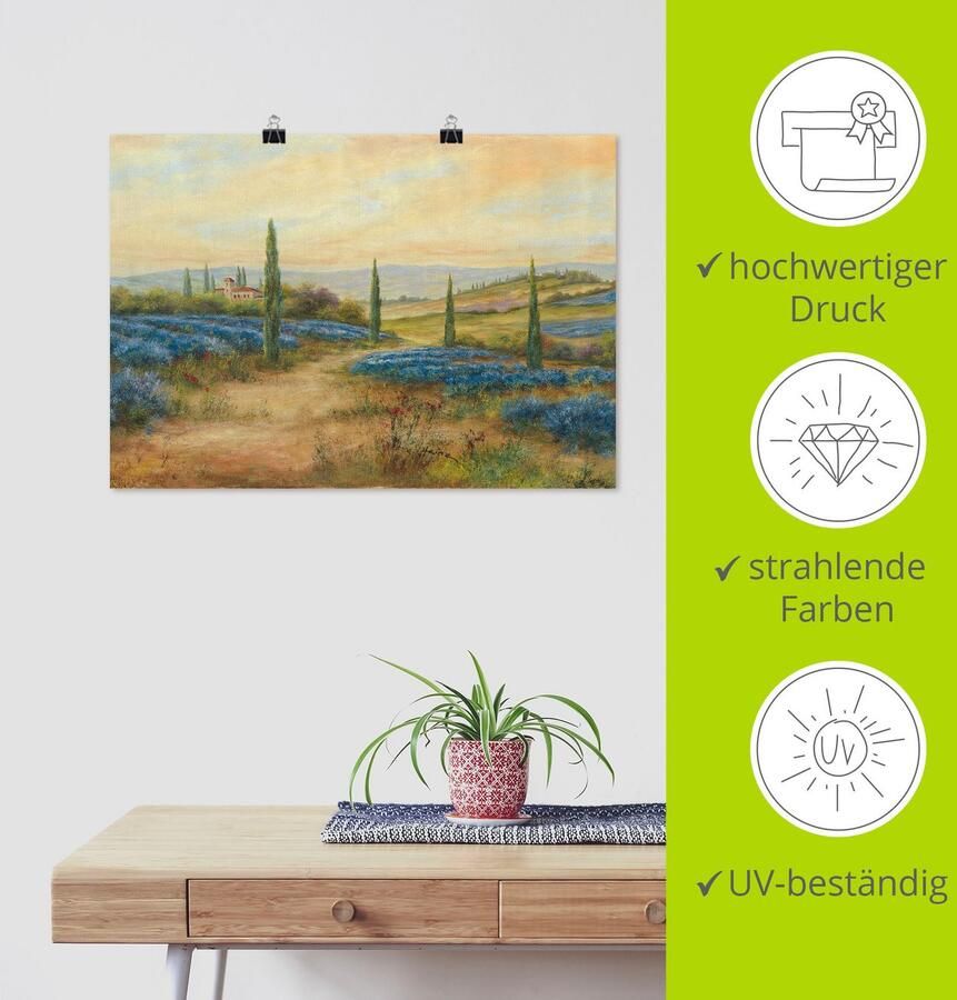 Artland Poster Lavendelvelden als artprint van aluminium artprint op linnen muursticker of poster in verschillende maten - Foto 3