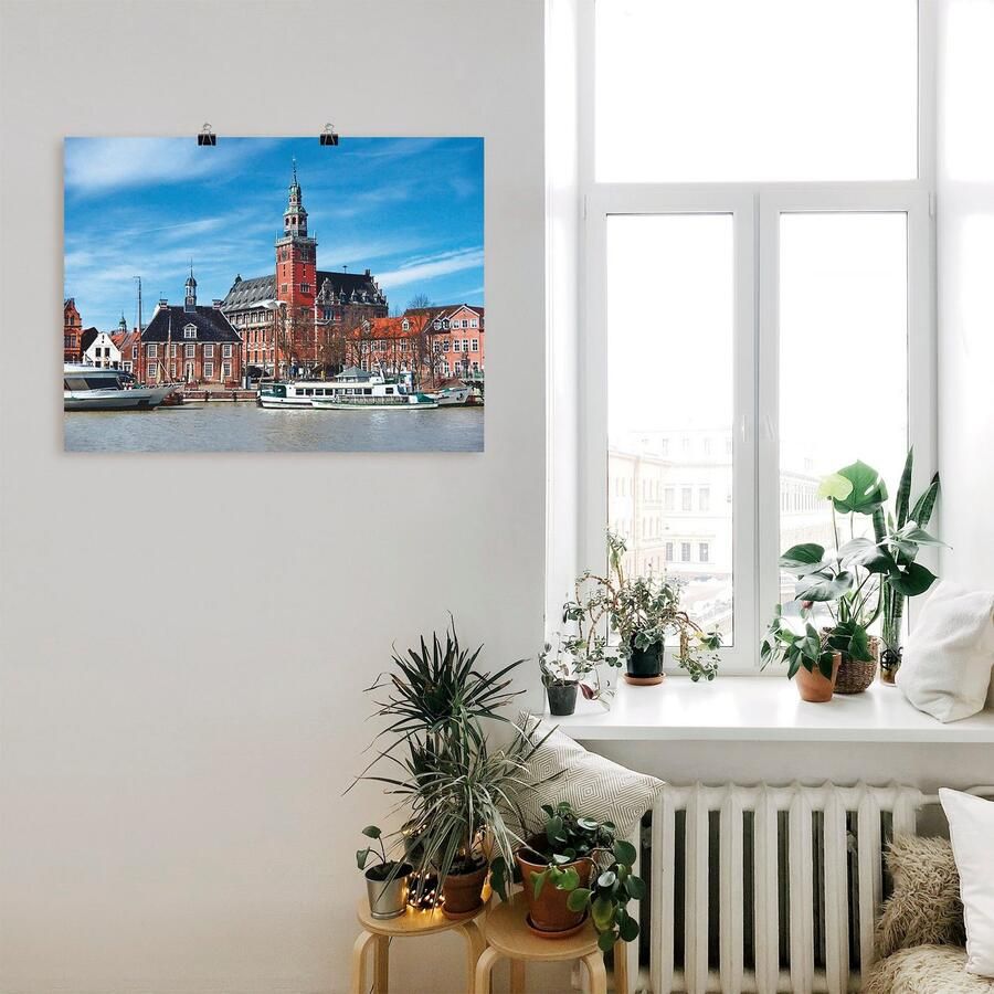 Artland Poster Leer Oost-Friesland uitzicht op de stad als artprint op linnen muursticker of poster in verschillende maten