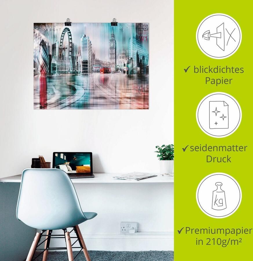 Artland Poster Londen Skyline abstracte collage 07 als artprint op linnen muursticker of poster in verschillende maten - Foto 2