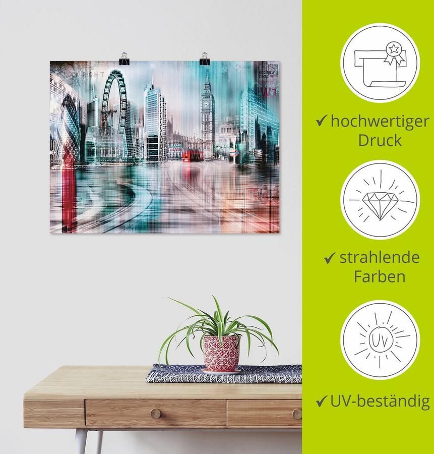 Artland Poster Londen Skyline abstracte collage 07 als artprint op linnen muursticker of poster in verschillende maten - Foto 3