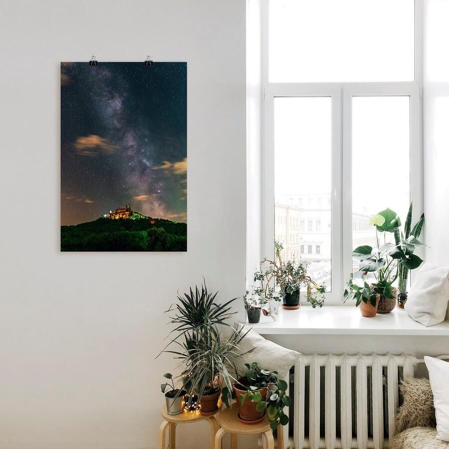 Artland Poster Melkweg boven de burcht Hohenzollern als artprint van aluminium artprint op linnen muursticker of poster in verschillende maten