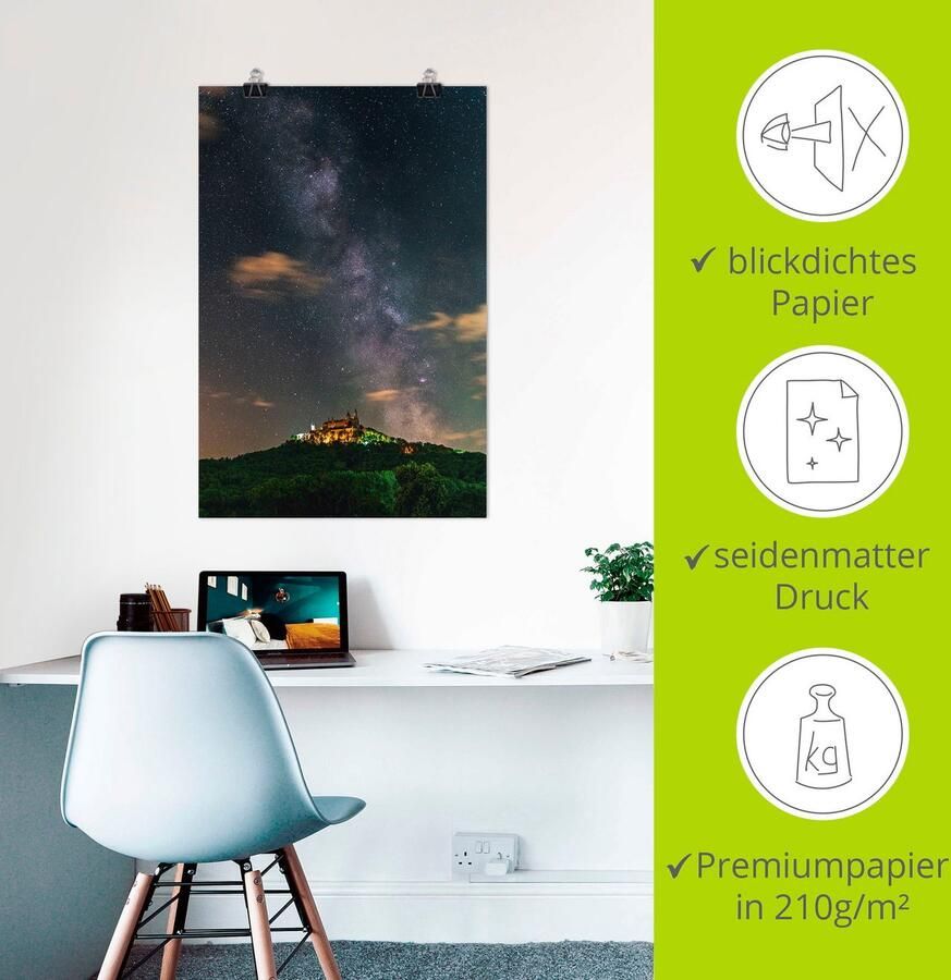 Artland Poster Melkweg boven de burcht Hohenzollern als artprint van aluminium artprint op linnen muursticker of poster in verschillende maten - Foto 2