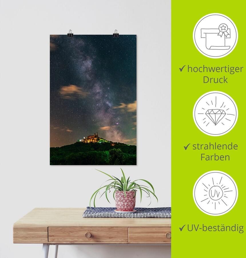 Artland Poster Melkweg boven de burcht Hohenzollern als artprint van aluminium artprint op linnen muursticker of poster in verschillende maten - Foto 3