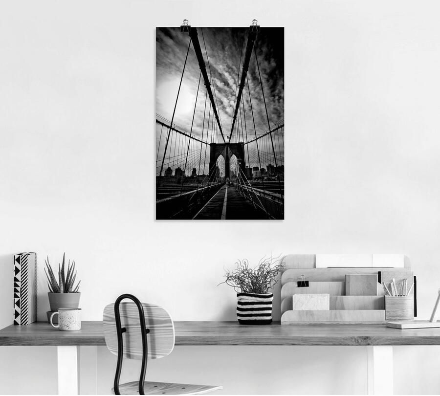Artland Poster New York City Machtige Brooklyn Bridge als artprint van aluminium artprint op linnen muursticker of poster in verschillende maten - Foto 4