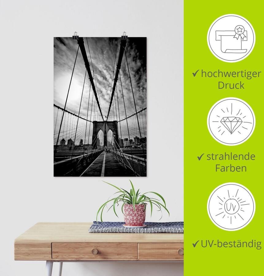 Artland Poster New York City Machtige Brooklyn Bridge als artprint van aluminium artprint op linnen muursticker of poster in verschillende maten - Foto 3