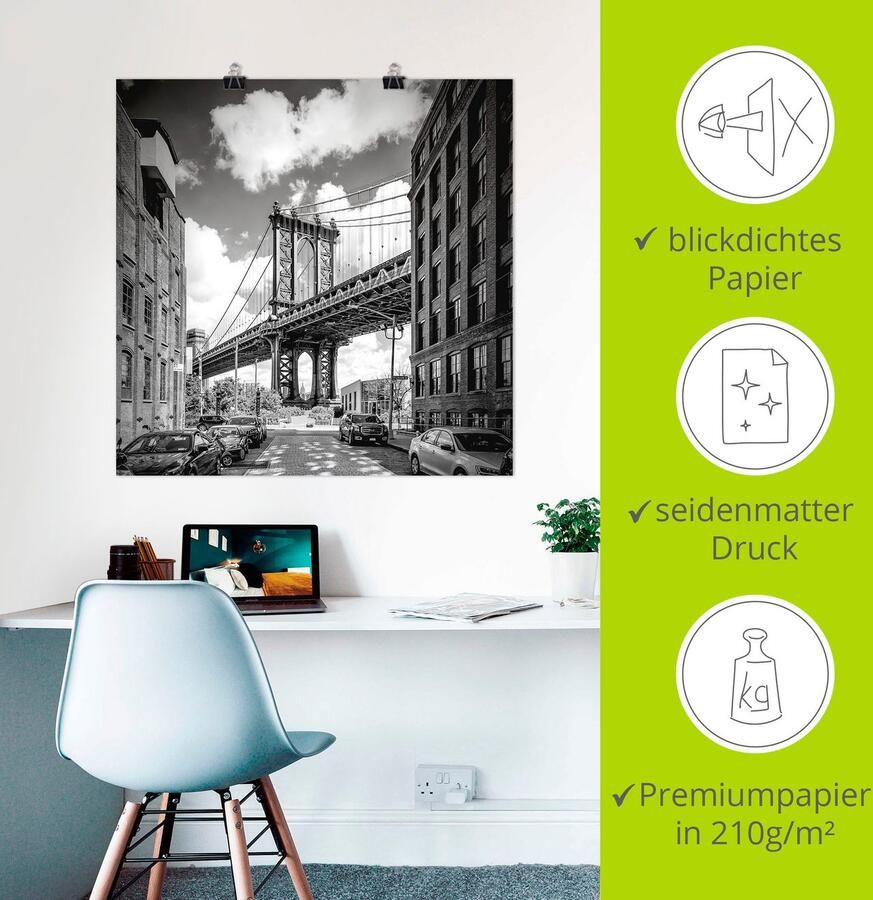 Artland Poster New York City Manhattan Bridge I als artprint van aluminium artprint op linnen muursticker of poster in verschillende maten - Foto 2
