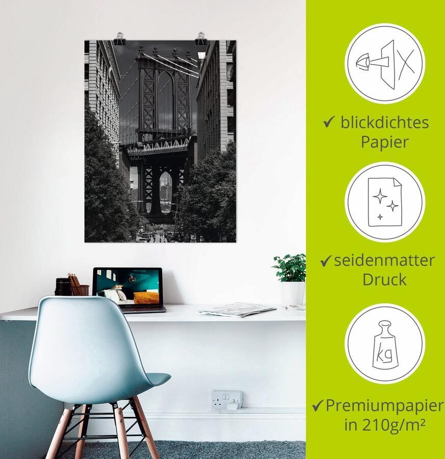 Artland Poster New York Manhattan Bridge II als artprint van aluminium artprint op linnen muursticker of poster in verschillende maten - Foto 2