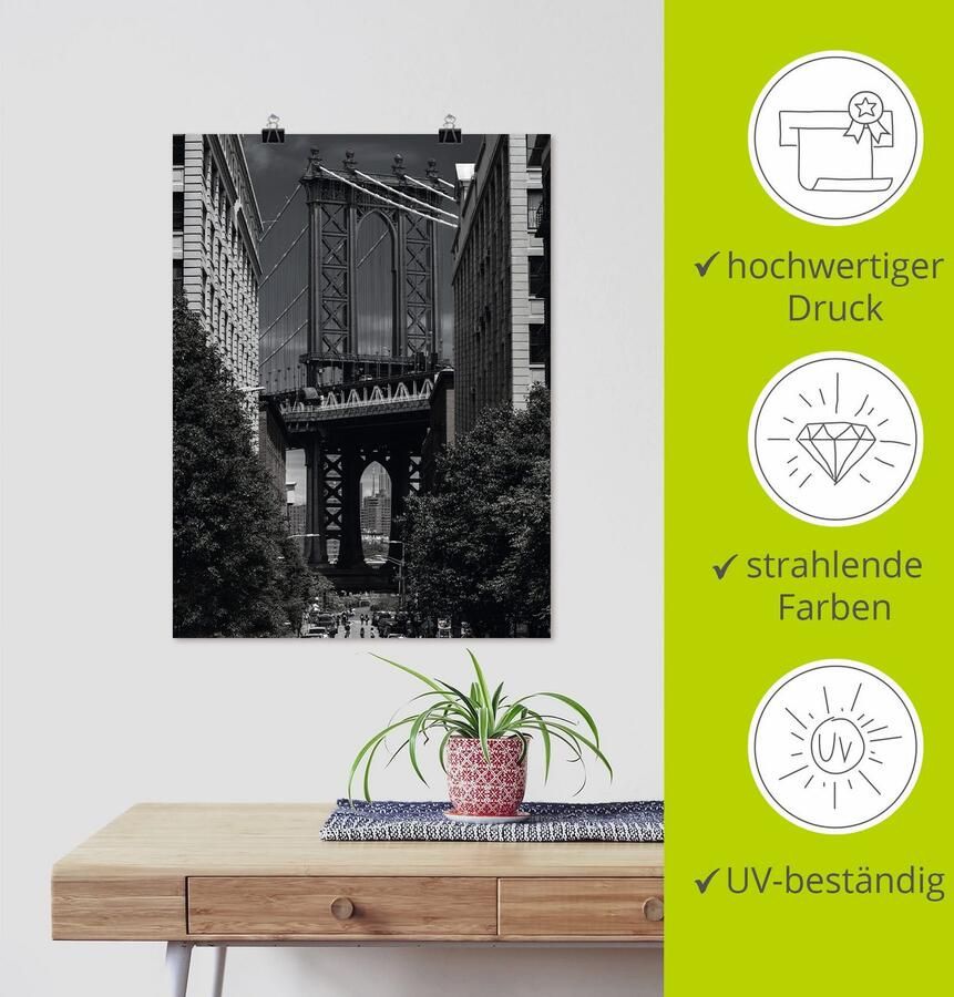 Artland Poster New York Manhattan Bridge II als artprint van aluminium artprint op linnen muursticker of poster in verschillende maten - Foto 3