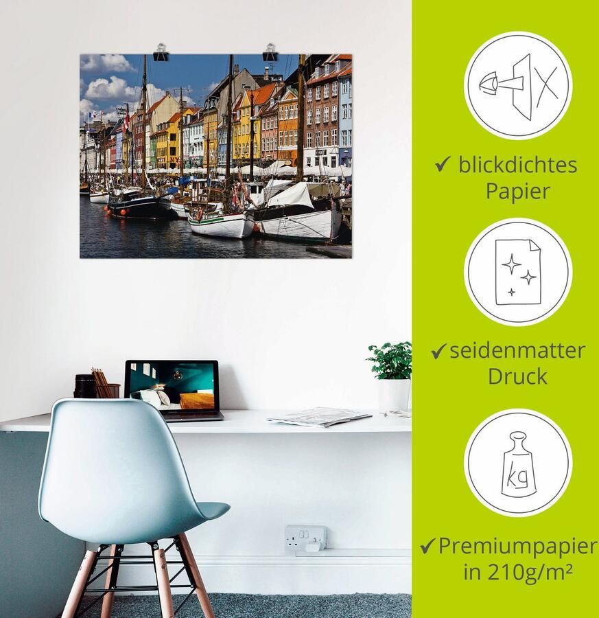 Artland Poster Oude haven in Kopenhagen 2 als artprint van aluminium artprint op linnen muursticker of poster in verschillende maten - Foto 2