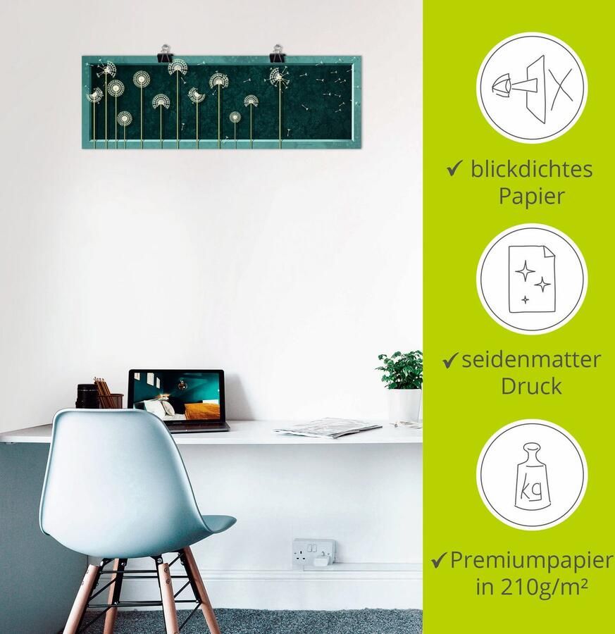 Artland Poster Paardenbloem modern petrol als artprint op linnen muursticker of poster in verschillende maten