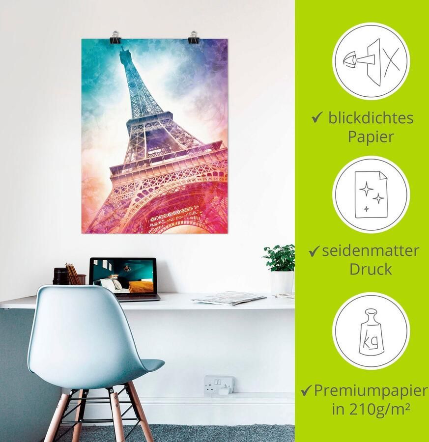 Artland Poster Parijs Eiffeltoren II als artprint van aluminium artprint op linnen muursticker of poster in verschillende maten - Foto 3