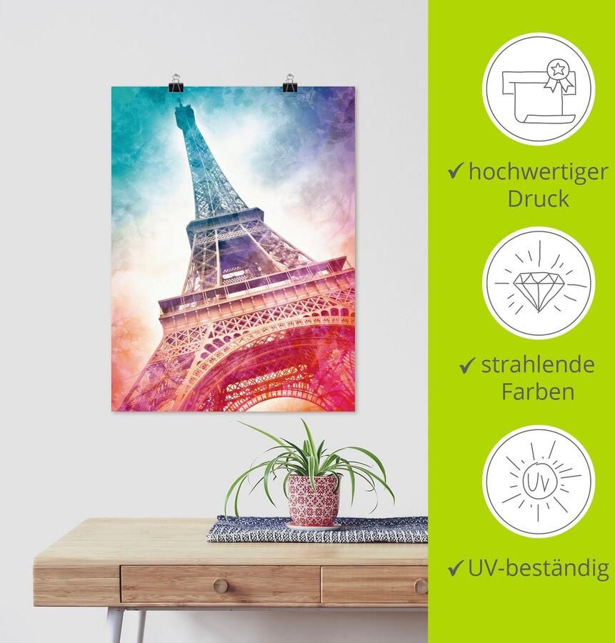 Artland Poster Parijs Eiffeltoren II als artprint van aluminium artprint op linnen muursticker of poster in verschillende maten - Foto 4