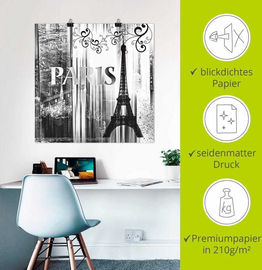 Artland Poster Parijs Wereldstad abstracte collage 04 als artprint op linnen muursticker of poster in verschillende maten - Foto 2