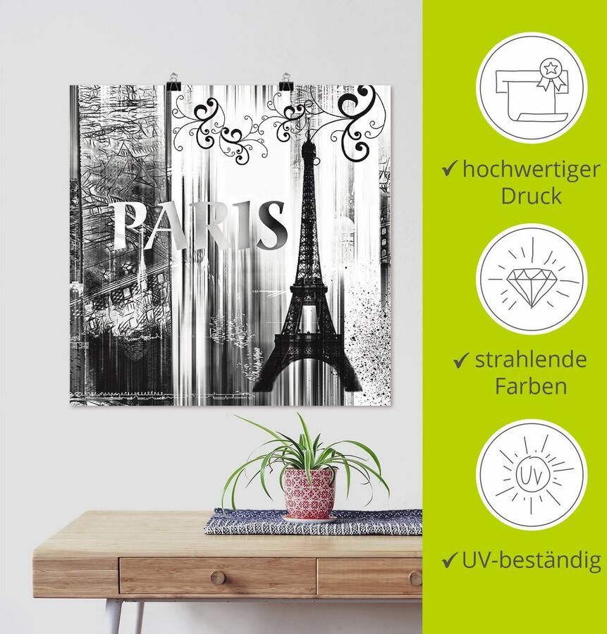 Artland Poster Parijs Wereldstad abstracte collage 04 als artprint op linnen muursticker of poster in verschillende maten - Foto 3