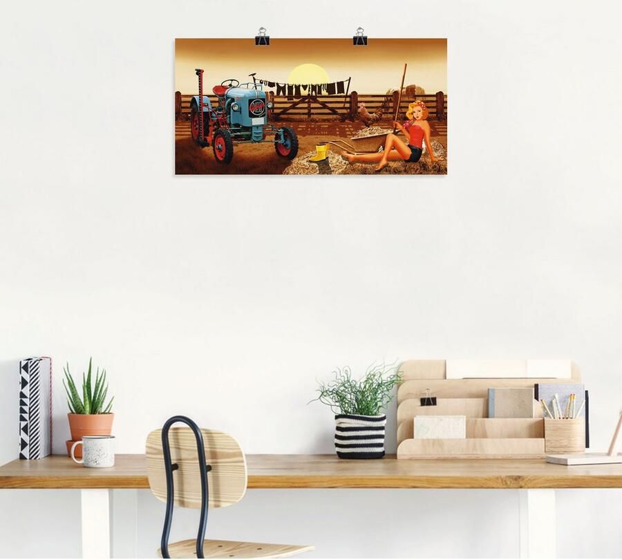 Artland Poster Pin-upgirl met tractor op boerderij als artprint van aluminium artprint op linnen muursticker of poster in verschillende maten - Foto 4