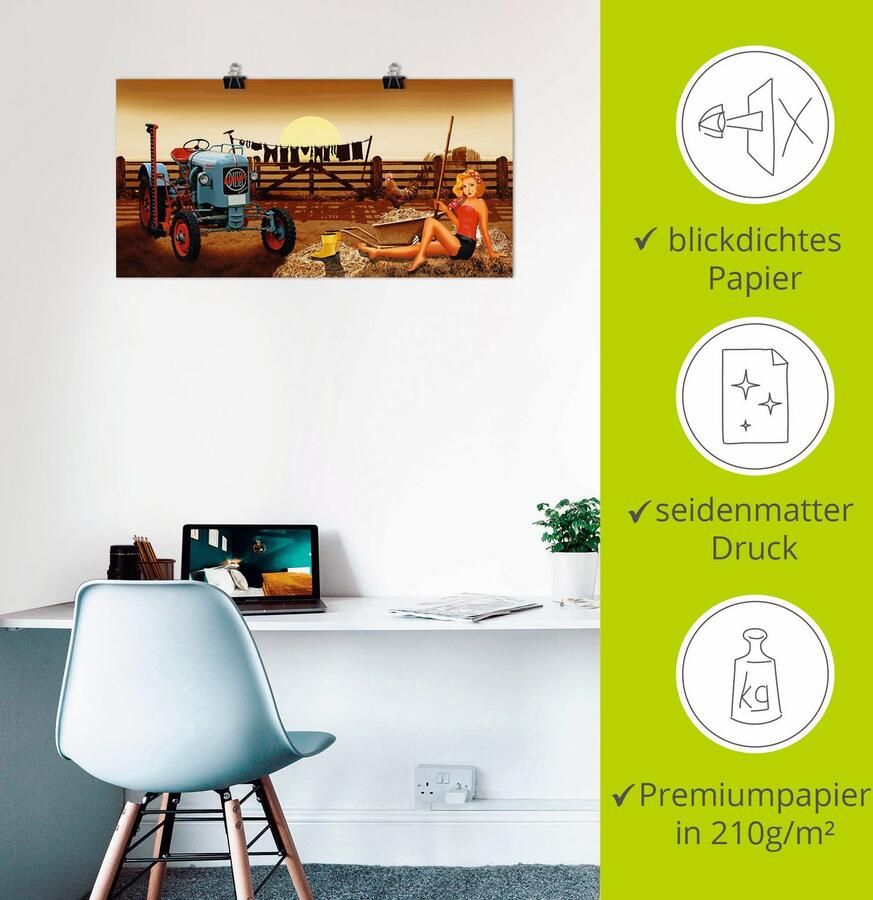 Artland Poster Pin-upgirl met tractor op boerderij als artprint van aluminium artprint op linnen muursticker of poster in verschillende maten - Foto 2