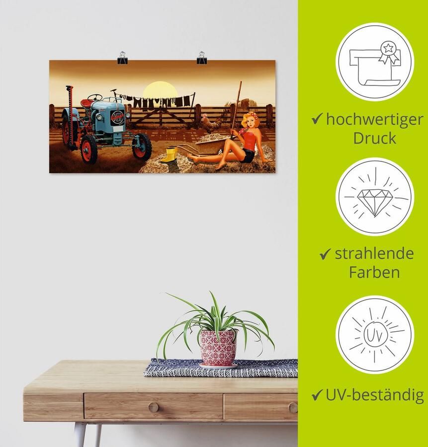 Artland Poster Pin-upgirl met tractor op boerderij als artprint van aluminium artprint op linnen muursticker of poster in verschillende maten - Foto 3