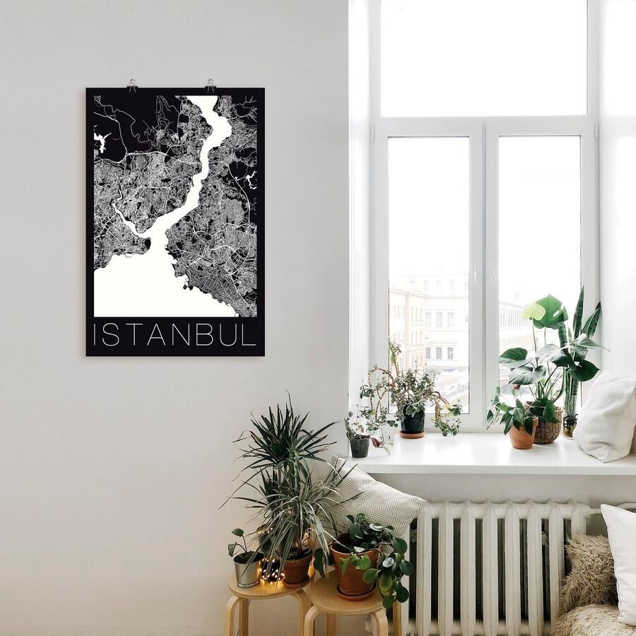 Artland Poster Retro kaart Istanbul zwart & wit - Foto 2