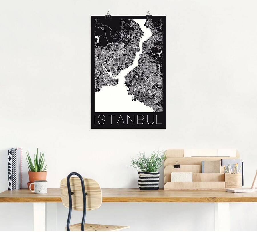 Artland Poster Retro kaart Istanbul zwart & wit - Foto 5
