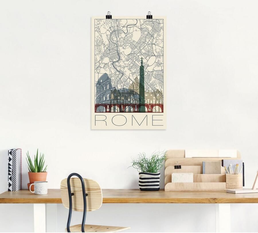 Artland Poster Retro kaart Rome Italië en skyline - Foto 4