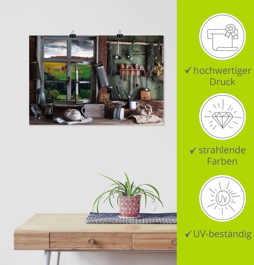 Artland Poster Rustieke boerenkeuken als artprint van aluminium artprint op linnen muursticker of poster in verschillende maten - Foto 4