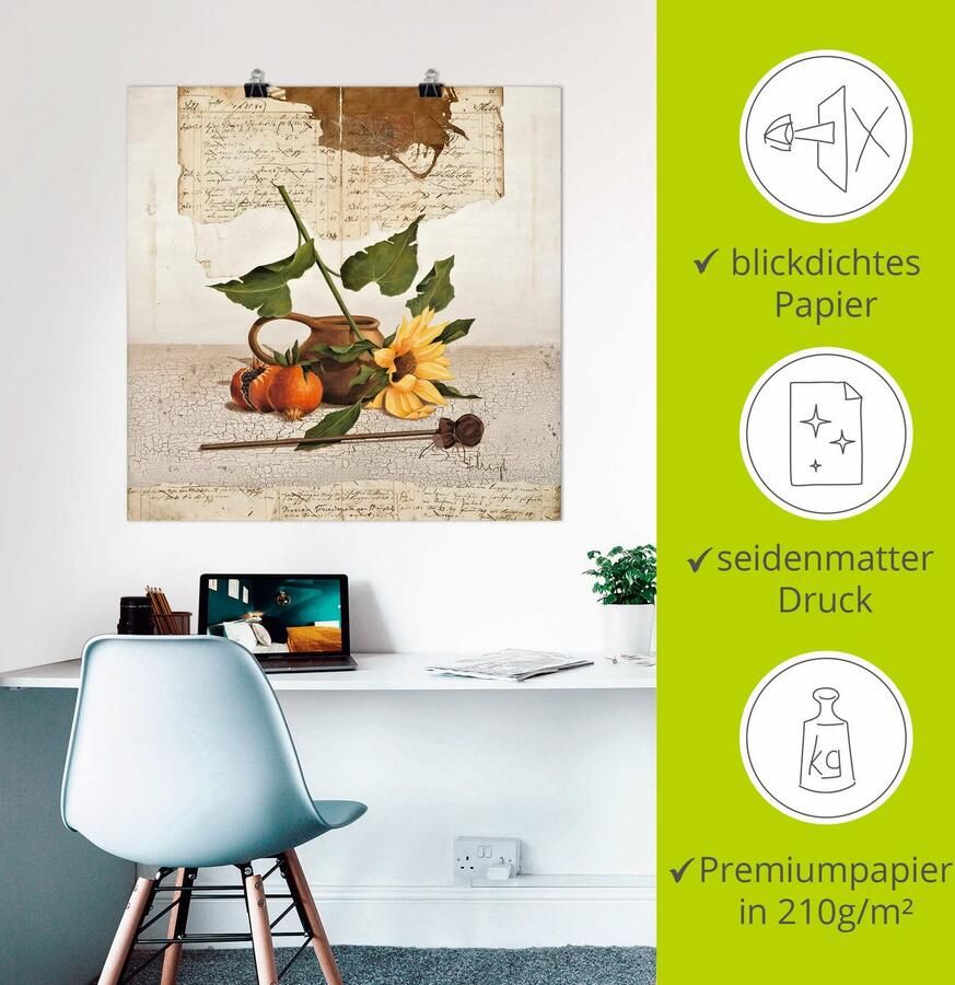 Artland Poster Stilleven met zonnebloemen als artprint op linnen muursticker of poster in verschillende maten - Foto 2