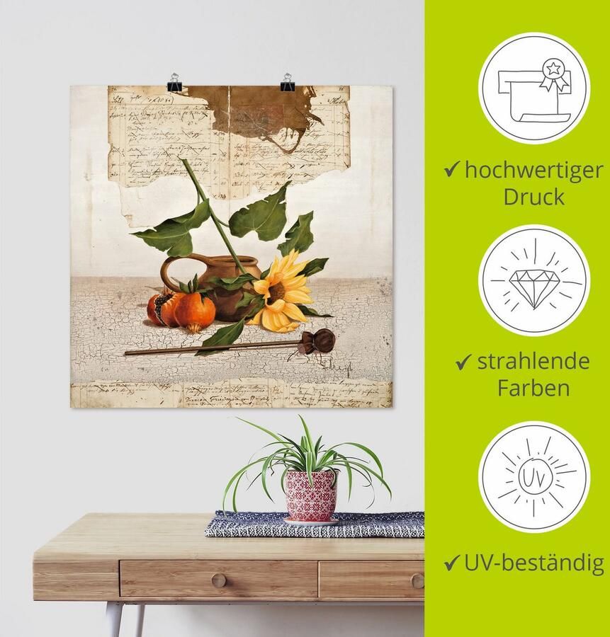 Artland Poster Stilleven met zonnebloemen als artprint op linnen muursticker of poster in verschillende maten - Foto 3