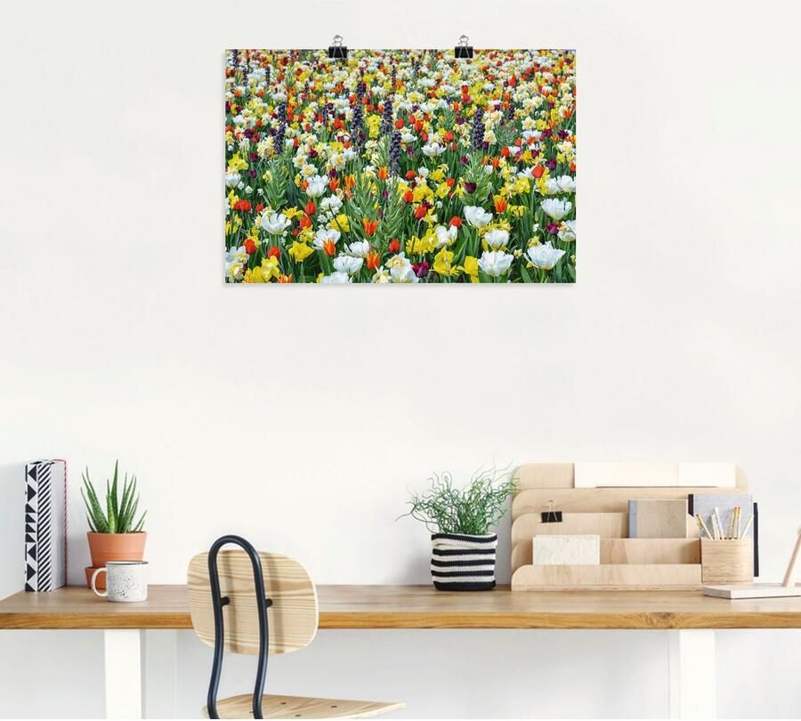 Artland Poster Veld van verschillende lentebloemen als artprint van aluminium artprint op linnen muursticker of poster in verschillende maten - Foto 3