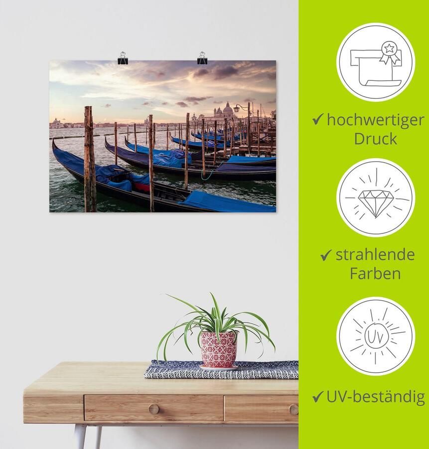 Artland Poster Venetië gondels als artprint van aluminium artprint op linnen muursticker of poster in verschillende maten - Foto 3