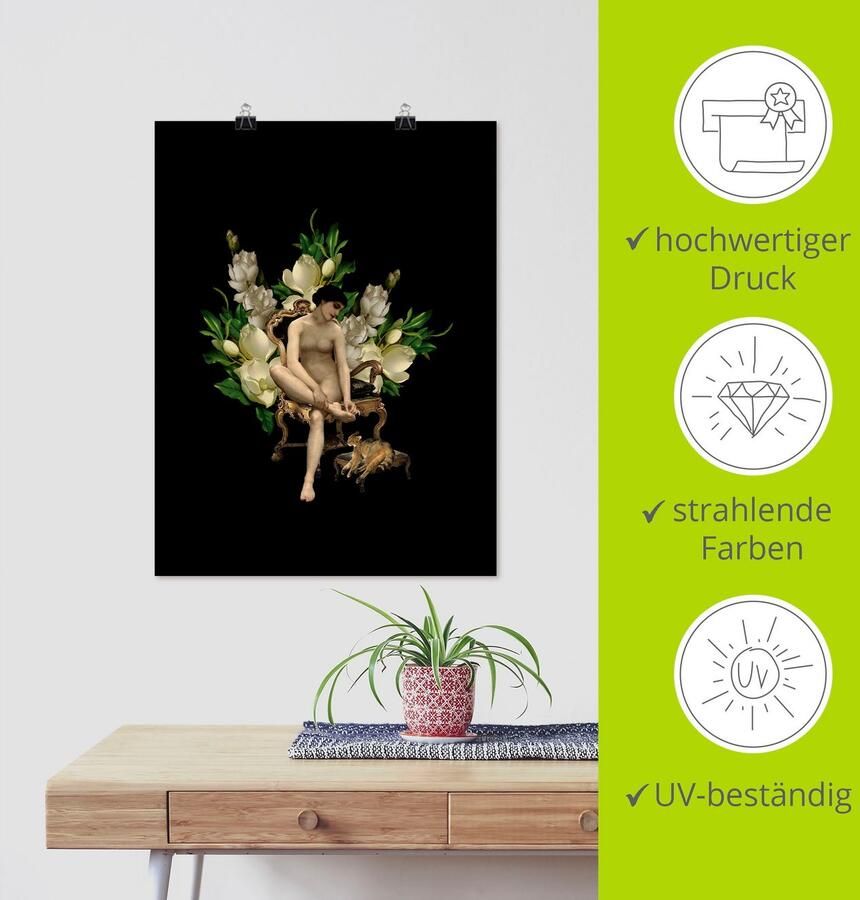 Artland Poster Venus met kat en magnolia's als artprint van aluminium artprint op linnen muursticker of poster in verschillende maten - Foto 3