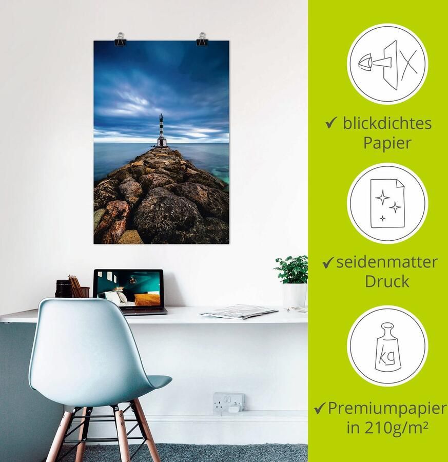 Artland Poster Vuurtoren aan de Atlantische Oceaan als artprint van aluminium artprint op linnen muursticker of poster in verschillende maten - Foto 2