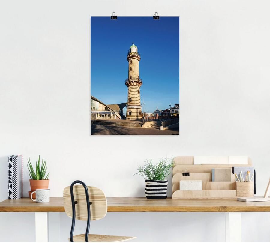 Artland Poster Vuurtoren met theepot in Warnemünde II als artprint van aluminium artprint op linnen muursticker of poster in verschillende maten - Foto 4
