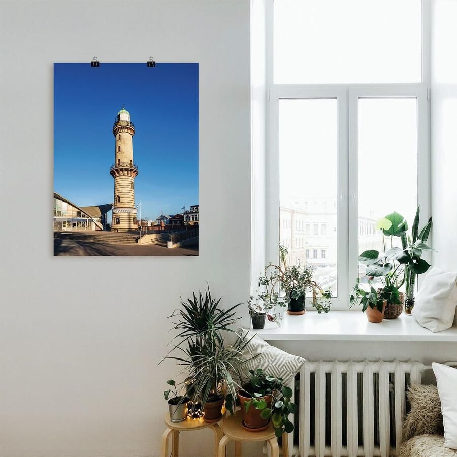Artland Poster Vuurtoren met theepot in Warnemünde II als artprint van aluminium artprint op linnen muursticker of poster in verschillende maten