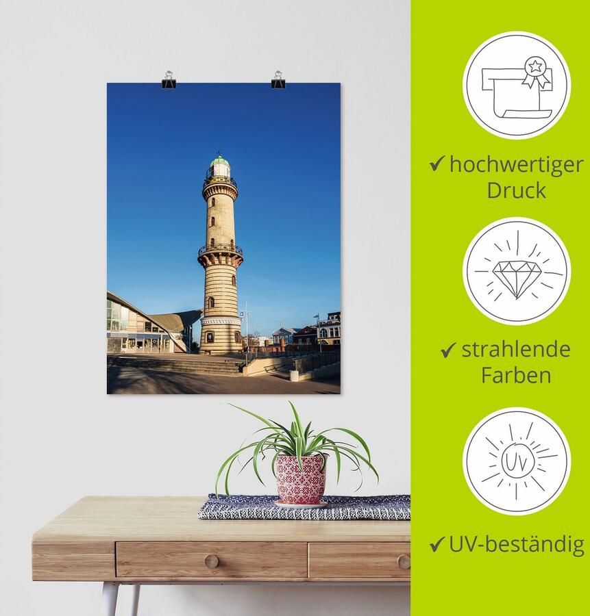 Artland Poster Vuurtoren met theepot in Warnemünde II als artprint van aluminium artprint op linnen muursticker of poster in verschillende maten - Foto 3