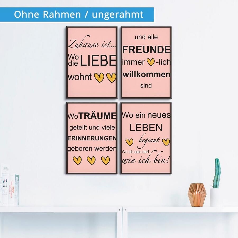Artland Poster Waar de liefde woont Poster artprint wandposter (4 stuks)