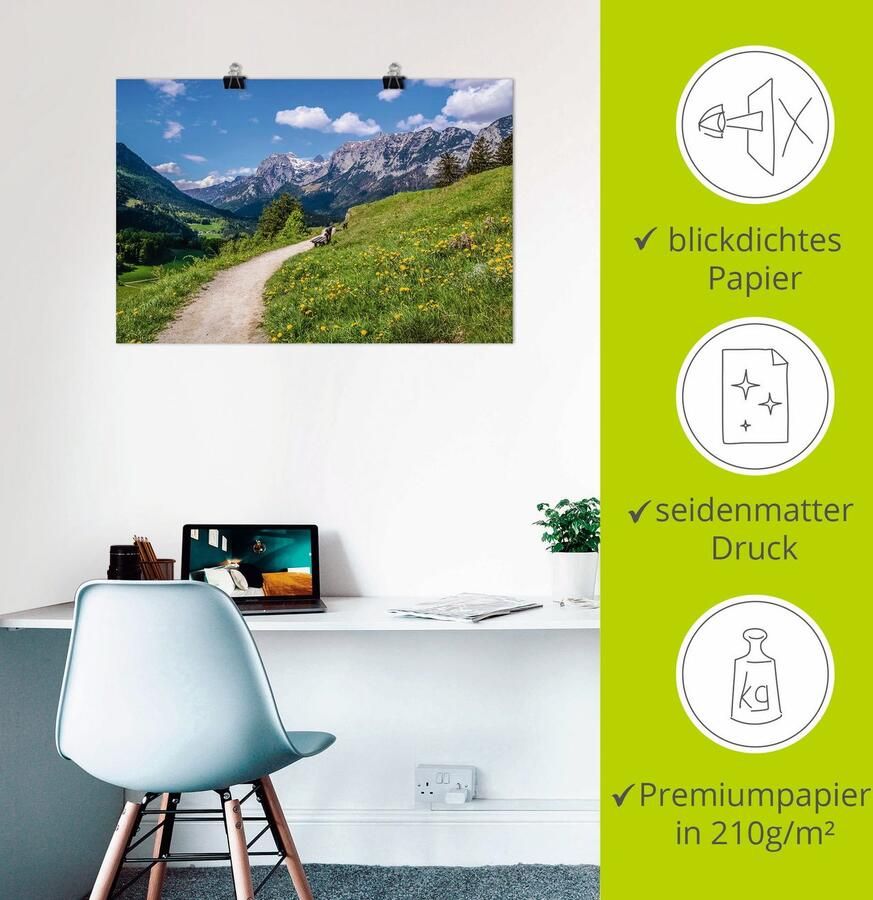 Artland Poster Wandelweg bij Ramsau in Opper-Beieren als artprint van aluminium artprint op linnen muursticker of poster in verschillende maten - Foto 2