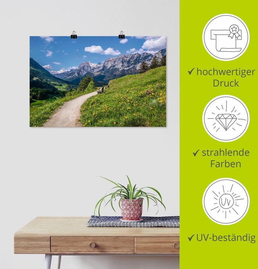 Artland Poster Wandelweg bij Ramsau in Opper-Beieren als artprint van aluminium artprint op linnen muursticker of poster in verschillende maten - Foto 3