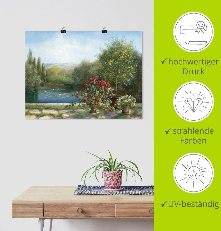 Artland Poster Waterlelievijver als artprint van aluminium artprint op linnen muursticker of poster in verschillende maten - Foto 3
