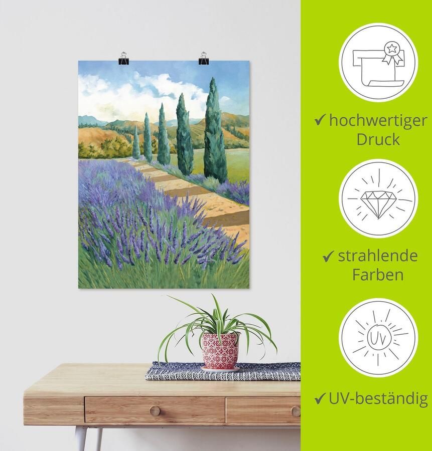Artland Poster Weg door het lavendelveld als artprint van aluminium artprint op linnen muursticker of poster in verschillende maten - Foto 3