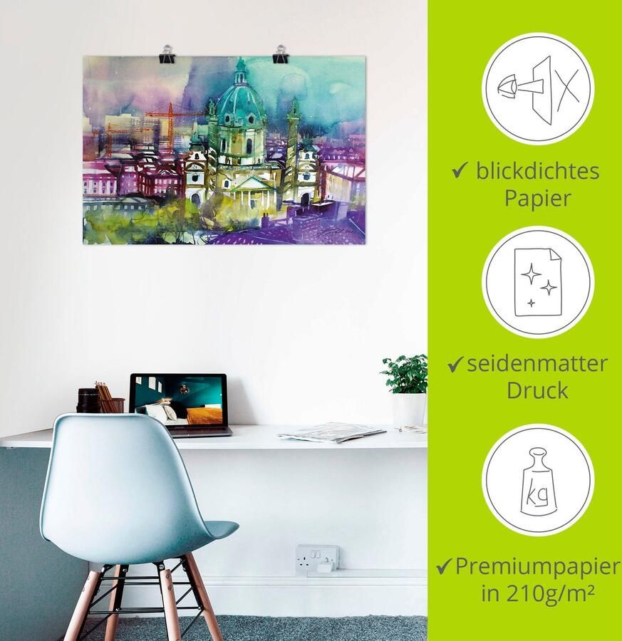 Artland Poster Wenen daken met Karlskirche als artprint van aluminium artprint op linnen muursticker of poster in verschillende maten - Foto 2