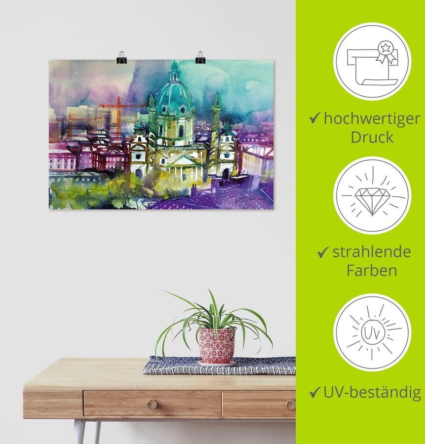 Artland Poster Wenen daken met Karlskirche als artprint van aluminium artprint op linnen muursticker of poster in verschillende maten - Foto 3