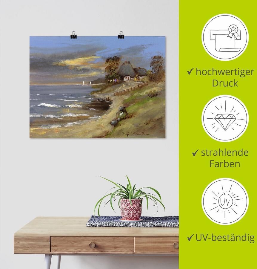 Artland Poster Wit huis met rieten dak aan de zee als artprint op linnen muursticker of poster in verschillende maten - Foto 4