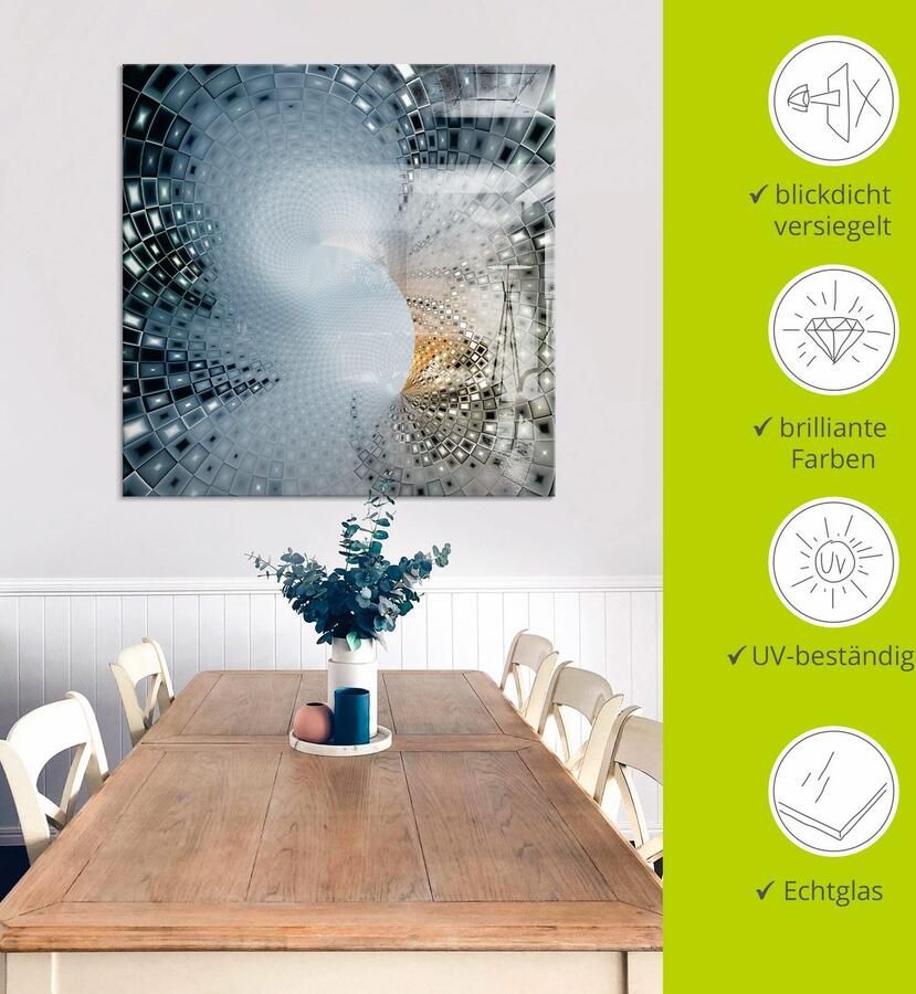 Artland Print op glas Abstract in blauw & goudkleur - Foto 4