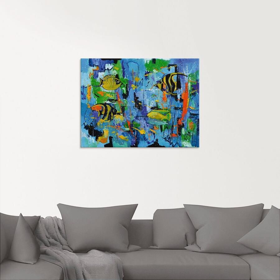 Artland Print op glas Abstract vissen blauw in verschillende maten