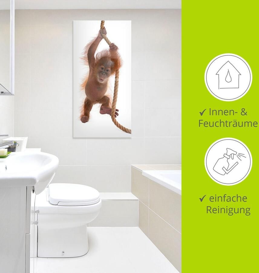 Artland Print op glas Baby orang oetan hangt aan het touw I - Foto 2