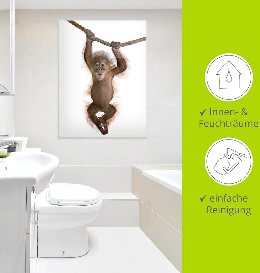 Artland Print op glas Baby orang oetan hangt aan het touw II - Foto 2