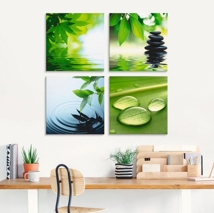 Artland Print op glas Blaadjes water zen steenpiramide druppel (4-delig) - Foto 2
